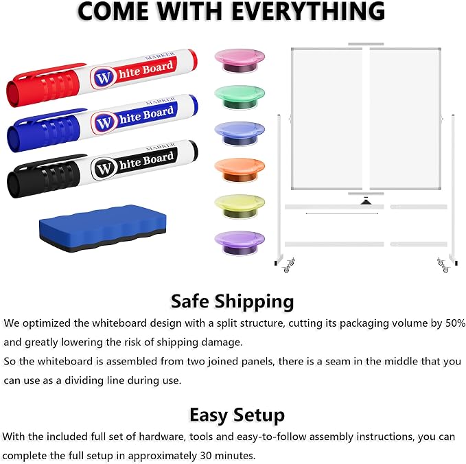 Large Rolling Whiteboard on Wheels - Image 7