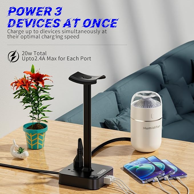 COZOO Headphone Stand with USB Charger Desktop Gaming Headset Holder Hanger - Image 8