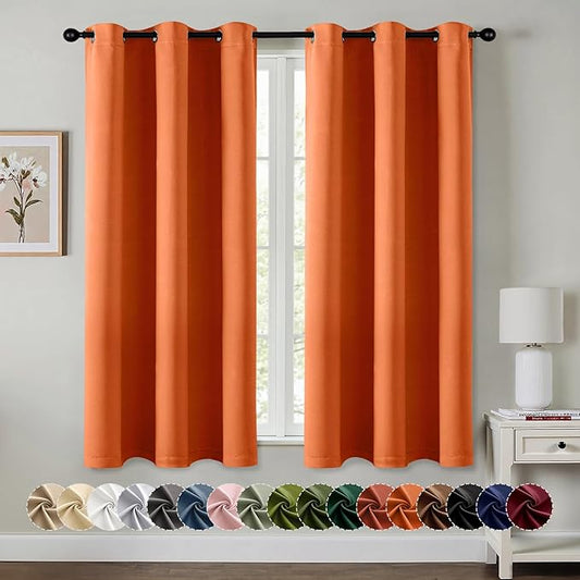 MIULEE Orange Blackout Curtains for Bedroom Living Room 63 Inches Long 2 Panels, Fall Thermal Insulated Room Darkening Drapes Solid Grommet Noise Reduction Light Blocking Window Treatments 40x63 Inch-DeskLoop Office