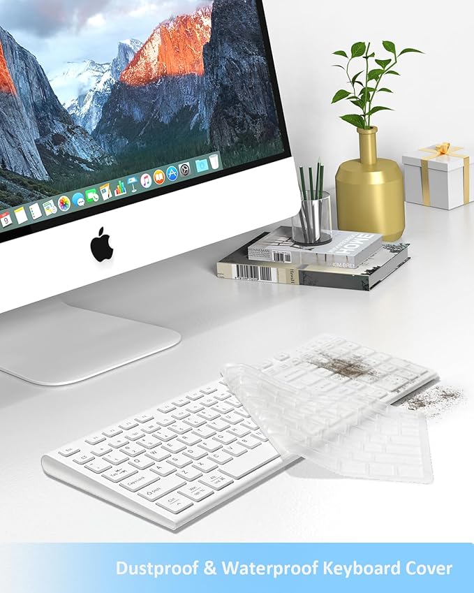 FENIFOX Wireless Keyboard, Bluetooth + USB Ergonomic Silent Quiet Rechargeable with Number Pad Compact Full Size Multi Device Keyboards for iPad Tablet Mac Computer Surface PC MacBook Laptop White-DeskLoop Office