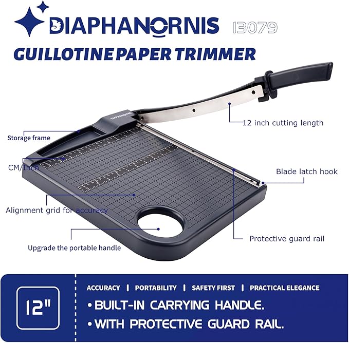 Paper Cutter,Heavy Duty Guillotine Paper Trimmer with Portable Base DesignandSafety Guard/Blade Lock,12" Cut Length Paper Slicer with17PCS Capacity,Cardstock/Laminating/Cardboard/Photos/Vinyl,(Grey)-DeskLoop Office