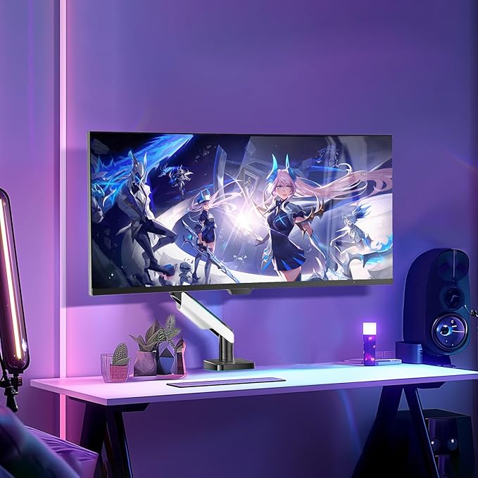 WALI Heavy Duty Monitor Arm, Monitor Stand for Screen up to 49 inch, 44 lbs, Aluminum Ultrawide Computer Mount for Samsung Odyssey G9, Adjustable, Mounting Holes 75 and 100 (GAM001XL), White-DeskLoop Office