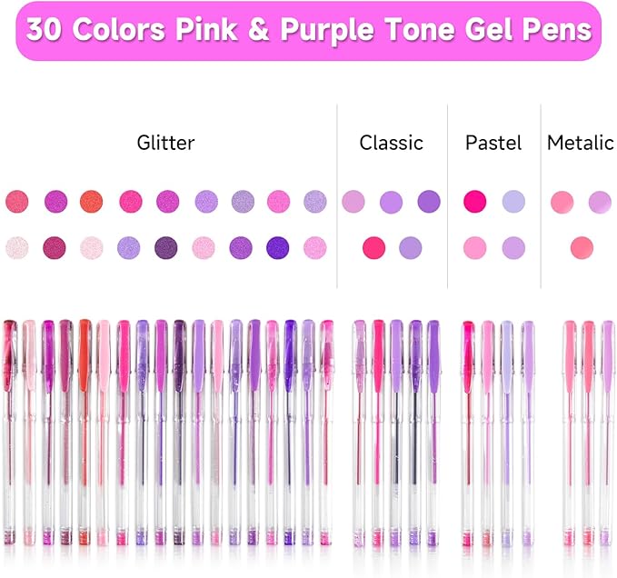 Shuttle Art 60 Pack Tone , Pink Purple Gel Pens with 30 Refills for Adults Coloring Books Journaling Drawing Nature, Landscapes, Animals Scenes-DeskLoop Office