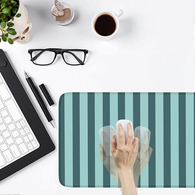 Teal Blue Striped Desk Mat Cute Pastel XXL Large Gaming Mouse Pad Desk Pad - Image 6