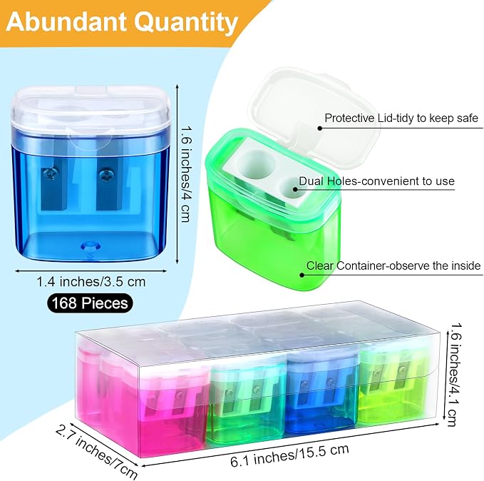 Aodaer 168 Pieces Pencil Sharpeners Manual Double Hole Pencil Sharpener - Image 2