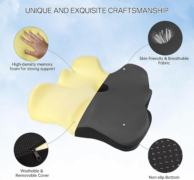 Seat Cushion, X-Large Memory Foam Office Chair Cushion, for Pressure Relief Sciatica & Pain Relief for Long Sitting Hours on Office/Home Chair, Car (Grey)-DeskLoop Office