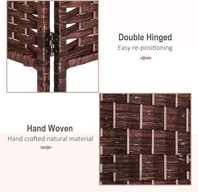 HOMCOM Room Divider 6 Panels Folding Privacy Screen 6FT Tall Portable Wicker Weave Partition Wall Divider for Bedroom Home Office, Brown-DeskLoop Office