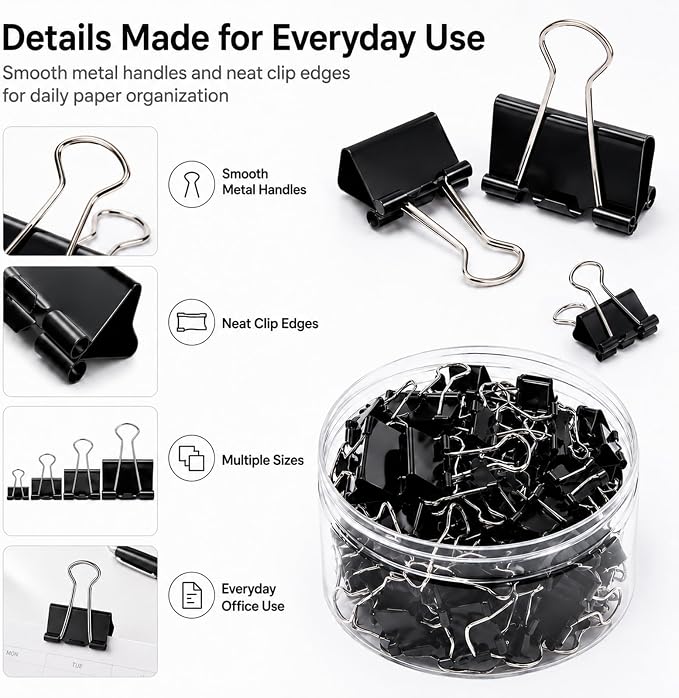 Binder Clips Assorted Sizes, Durable Metal Binder Clips - Image 3