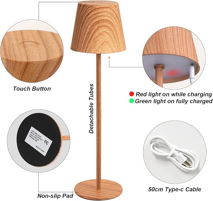Kakanuo Wood Grain Cordless Table Lamp Rechargeable - Image 4