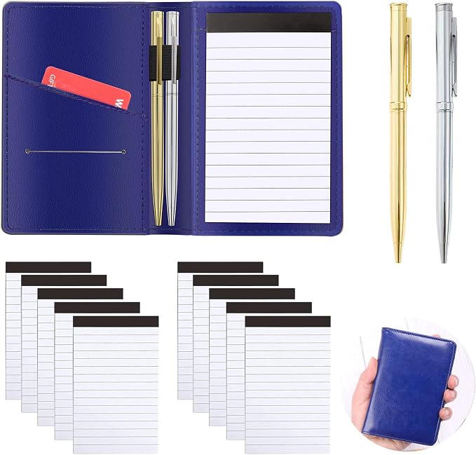 13 Pieces Mini Pocket Notepad Set, Included Leather Pocket Note pad Holder by JNOMOW