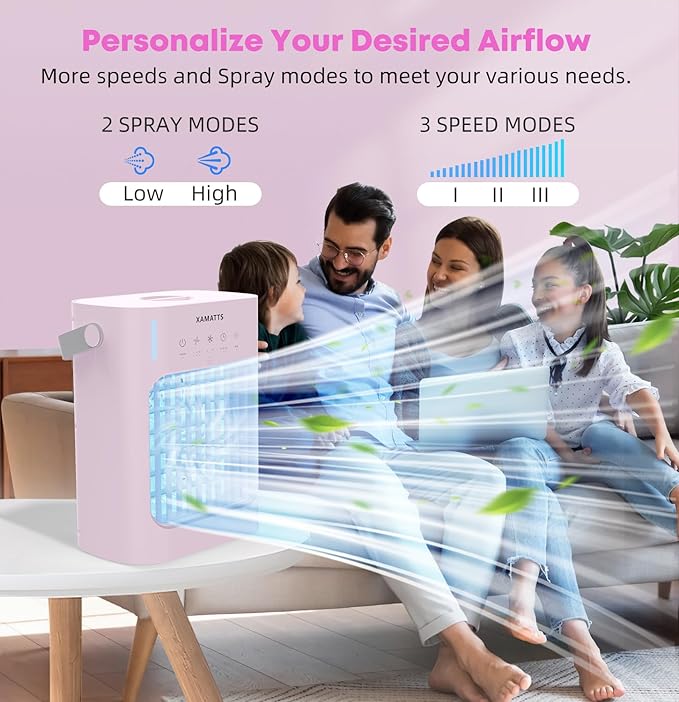 Portable Air Conditioners Cooling Fan, 3 Speeds Evaporative Mini Air Conditioner Portable, 700ml Portable AC Air Cooler, Personal Air Conditioner for Bedroom,Room,Office,Camping-Pink-DeskLoop Office