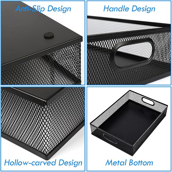 EsOfficce 2Pcs Desk Drawer Organizer, Stable Metal Mesh Desk Storage Tray - Image 4