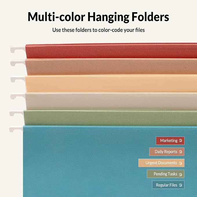 SUNEE Hanging File Folders Retro Colors, 6 Pack Letter Size File Folders - Image 4