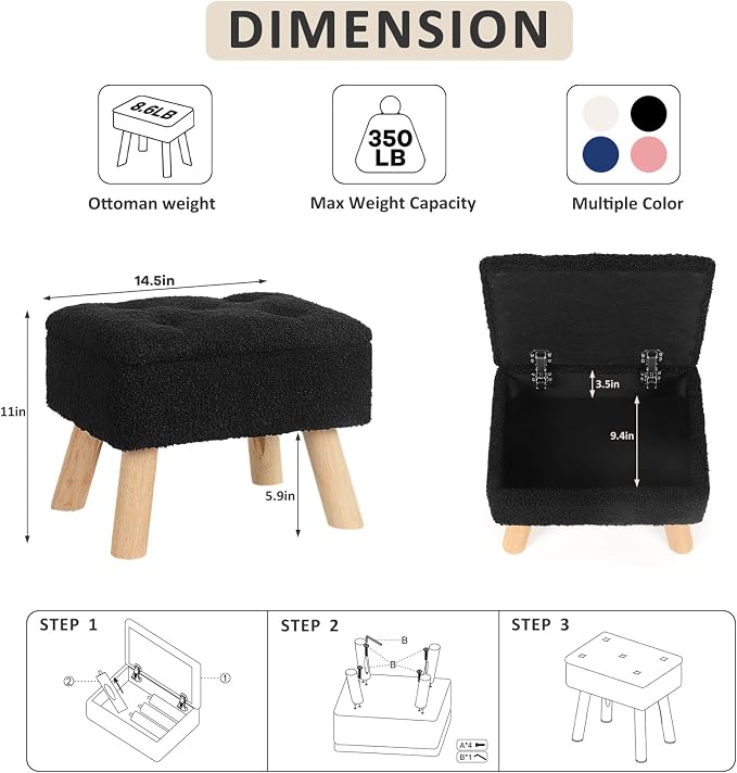 OGEMXU Storage Ottoman, Small Foot Stool Ottoman - Image 3