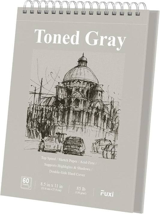 Fuxi Toned Gray Sketchbook 8.5x11, 60 Sheets Spiral Bound, Artist Sketch Pads by SketchBook
