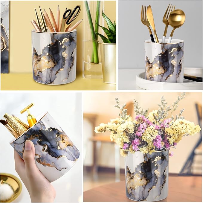 Marble Pencil Holder, Durable Ceramic Desk Organizer Office Supplies, Desktop - Image 4