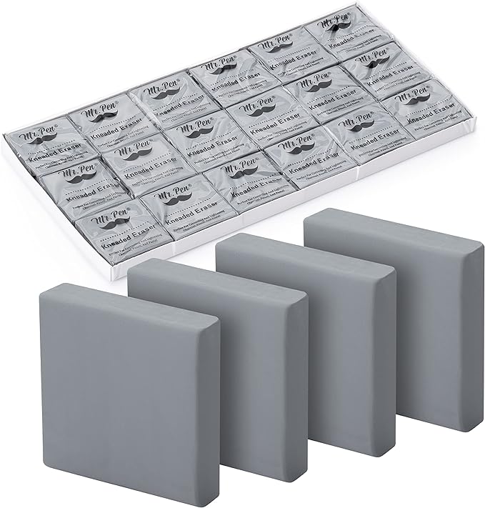 Mr. Pen- Kneaded Erasers, 1.44" x 1.36", 18 Pack, Graphite & Pastel Drawing by MrPen