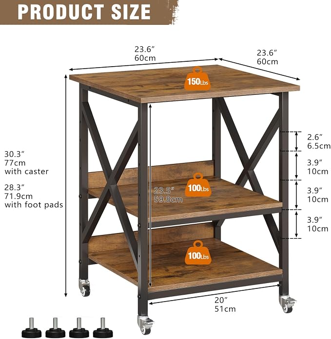 VENNQD 23.6 x 23.6 x 30.3 Inches Printer Stand, Large Printer Table - Image 3