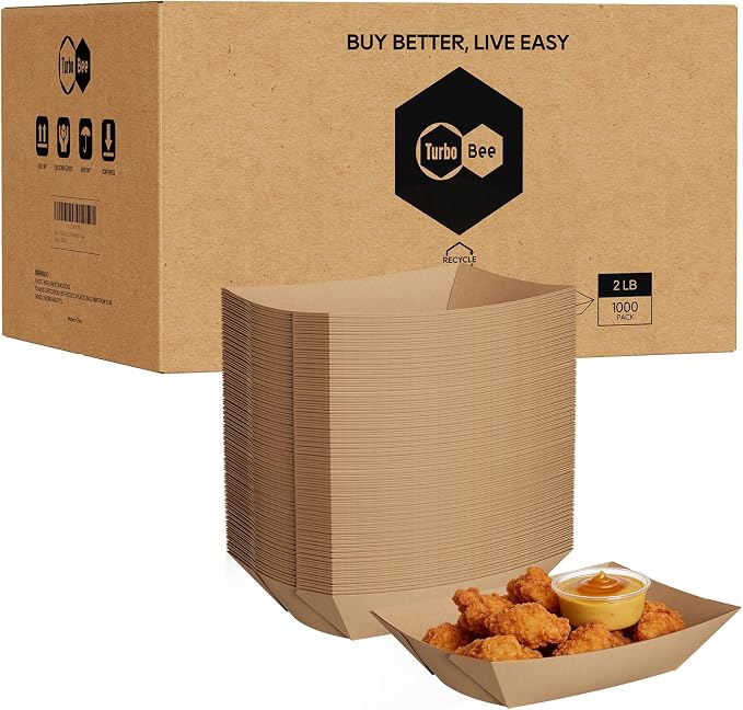 Disposable Paper Food Trays 2lb, 1000 Pack Bulk Brown Paper Boats by TurboBee