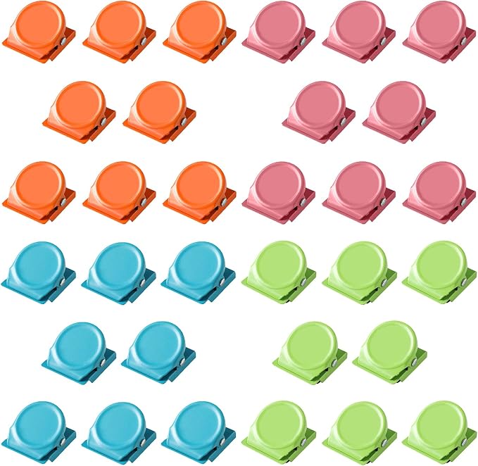 Magnetic Clips 32 Pack, Heavy Duty Colored Metal Clips by MiMetty