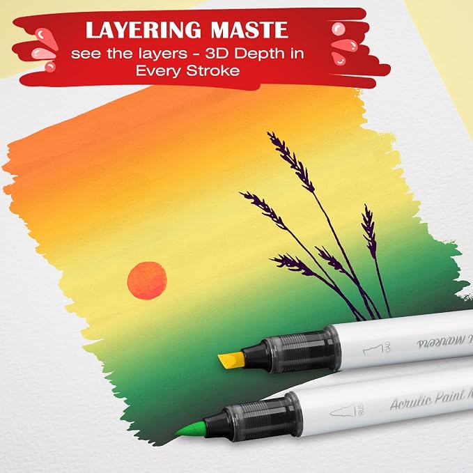SFAIH Acrylic Paint Creative Markers, 24 Colors, Brush & Chisel, High Coverage - Image 6