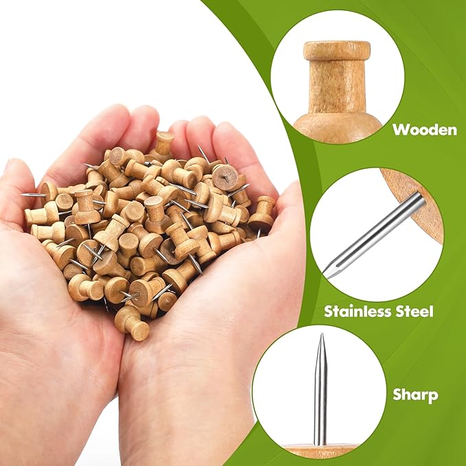 120Pcs Coffee Wood Push Pins, Wooden Pins and Tacks, Cute Pushpins - Image 3
