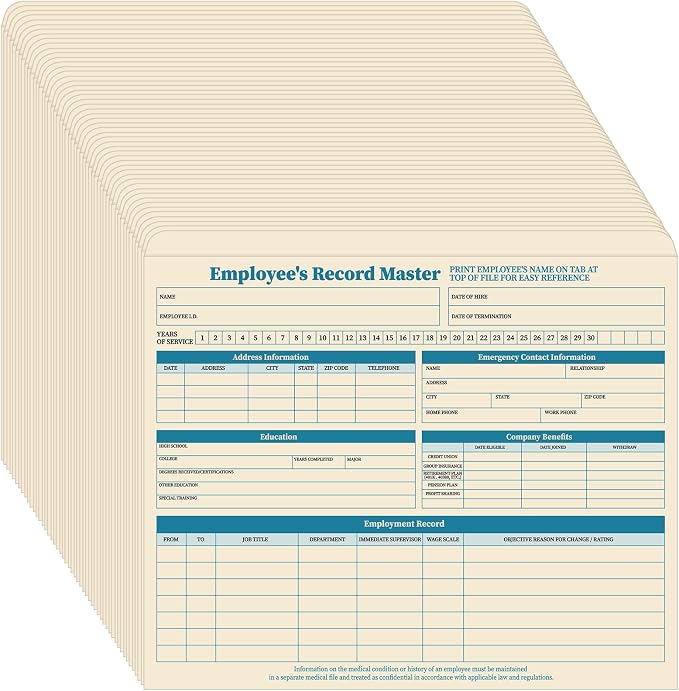 Qilery 50 Pcs Employee File Folders, 9.5 x 11.75 Inches Record File Jacket No by Qilery