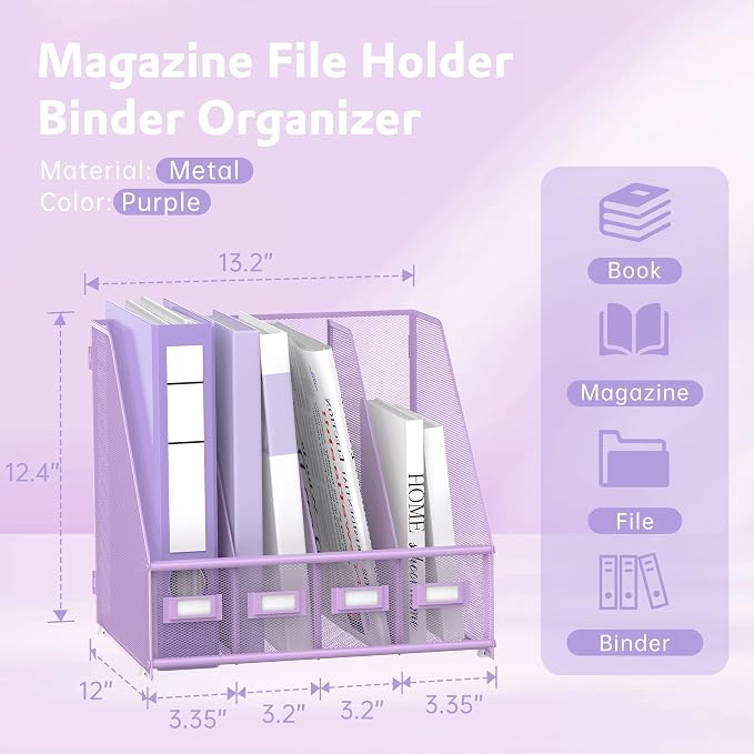 SUPEASY Magazine File Holder Desk Organizer, Metal Binder Holder - Image 3