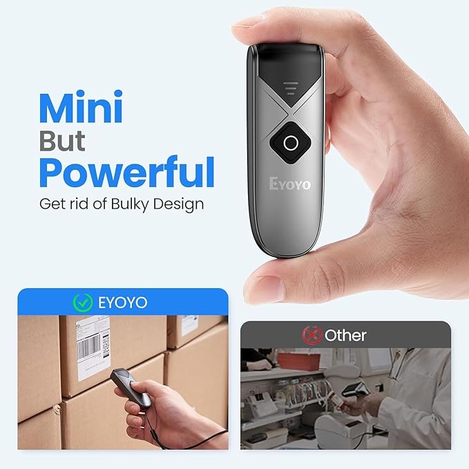 Eyoyo Bluetooth 2D&1D Barcode Scanner, Portable Wireless Mini Barcode Reader with 2.4G Wireless/Bluetooth/USB Wired Connection QR Code Scanner Compatible with Pad, Phone, Android, Tablet PC-DeskLoop Office