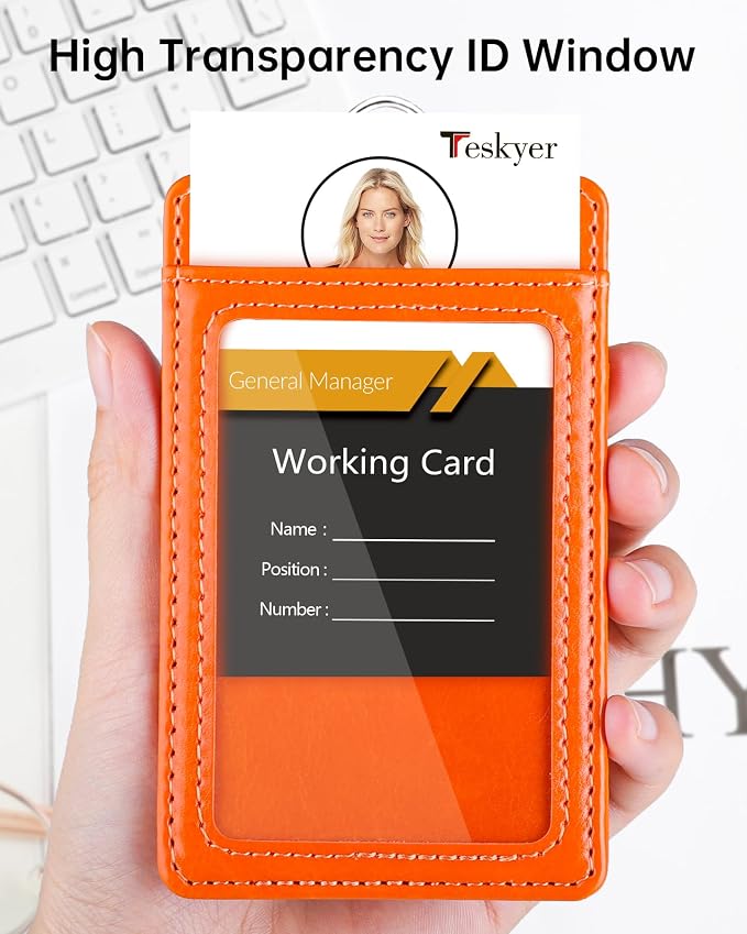 Teskyer Badge Holder with Lanyard, Leather ID Name Badge Card Holder with - Image 3