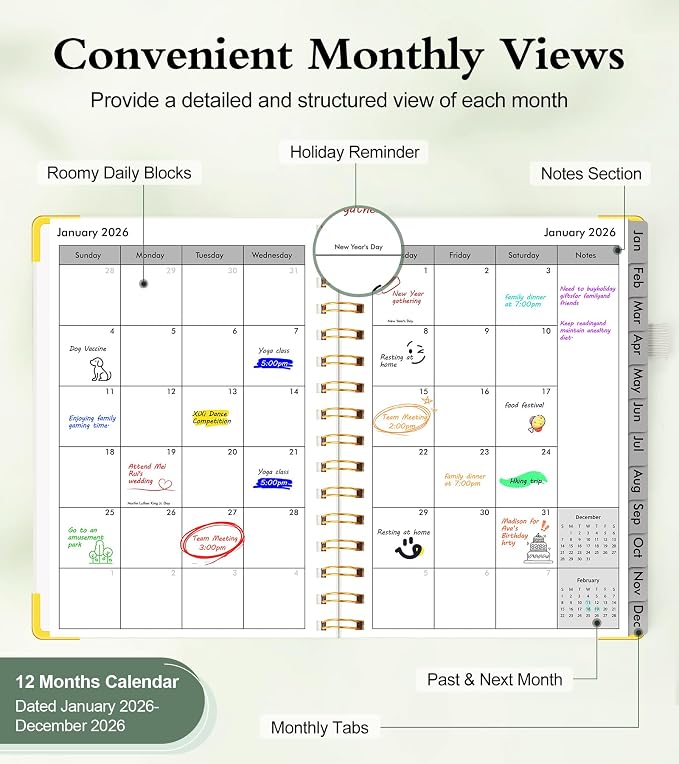 2026 Planner, Hardcover Leather Weekly and Monthly Planner, January 2026 - Image 2