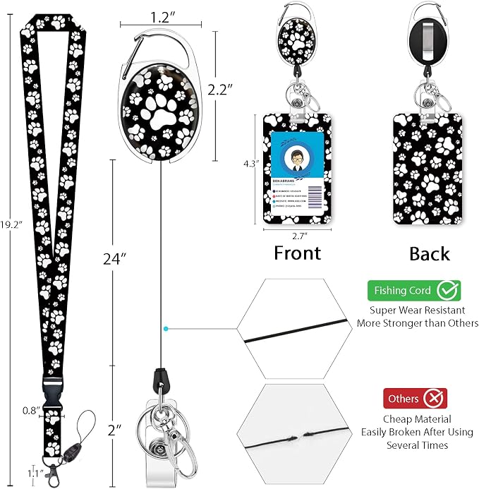 Puppy Dog Paw Lanyards for Id Badges, Cute Retractable ID Badge Holder - Image 6