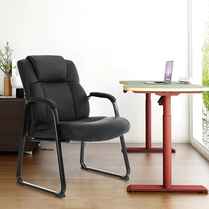 CLATINA Big & Tall 500 lb. Guest Chair, Leather Reception Chairs with Sled Base and Padded Arm Rest for Waiting Room Office Home and Meeting Conference-Black (8 Pack)-DeskLoop Office