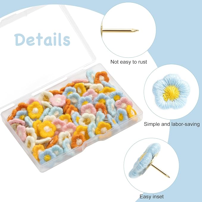 60 Pieces Decorative Pushpins Flower Thumb Tacks Decorative Florest Push Pin - Image 2