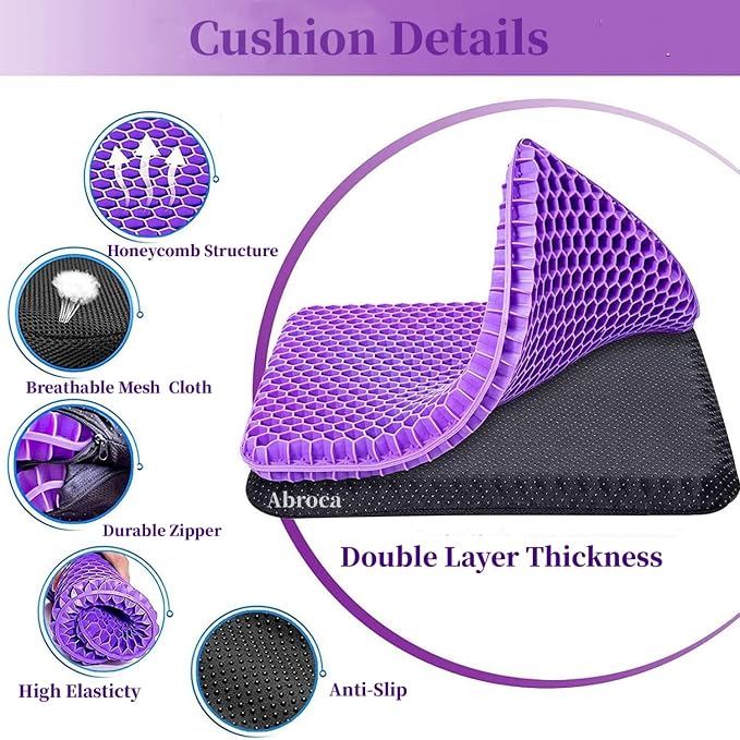 Gel Seat Cushion for Long Sitting, Double Thick Office Desk Home Wheelchair - Image 4