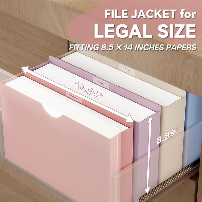 Plastic 3 Inch File Jackets, Legal Size, 12 Pack Manilla Pocket Folders - Image 3