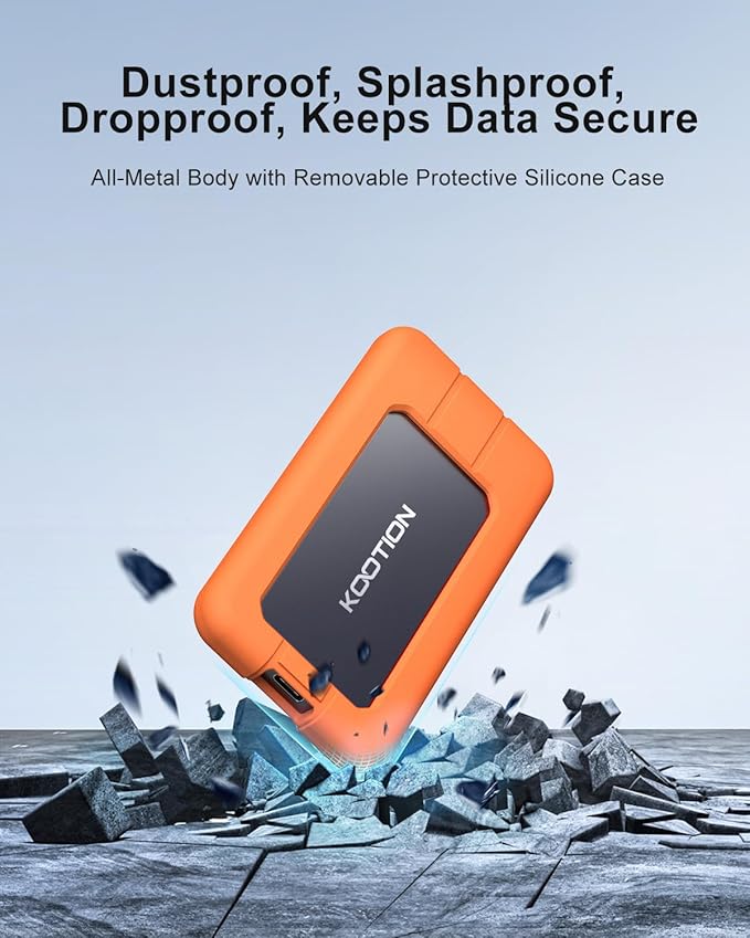KOOTION Portable SSD 1TB USB-C Up to 2000MB/s USB 3.2 External SSD USB 3.2 Gen 2x2 Portable Solid State Drive with Protective Case Shockproof Waterproof Type-C External Solid State Drive for PC/Mac-DeskLoop Office