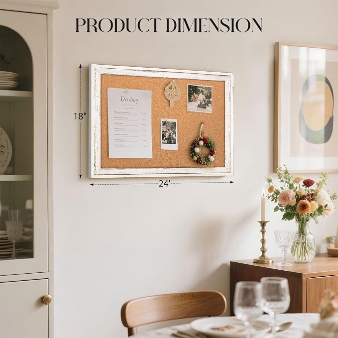 Cork Board Bulletin Board, Rustic White Wooden Frame | Corkboard - Image 6