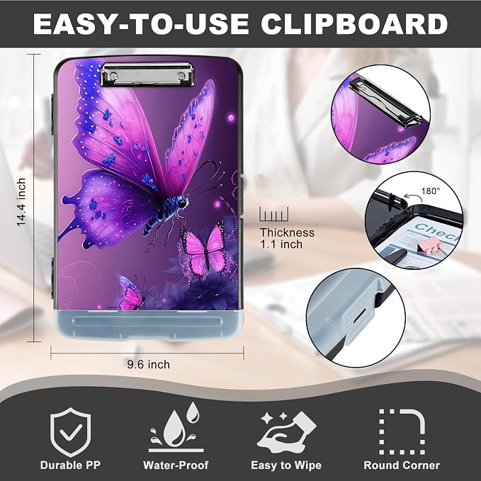 Clipboard with Storage, Heavy Duty Plastic Storage Clipboard with Low Profile - Image 3