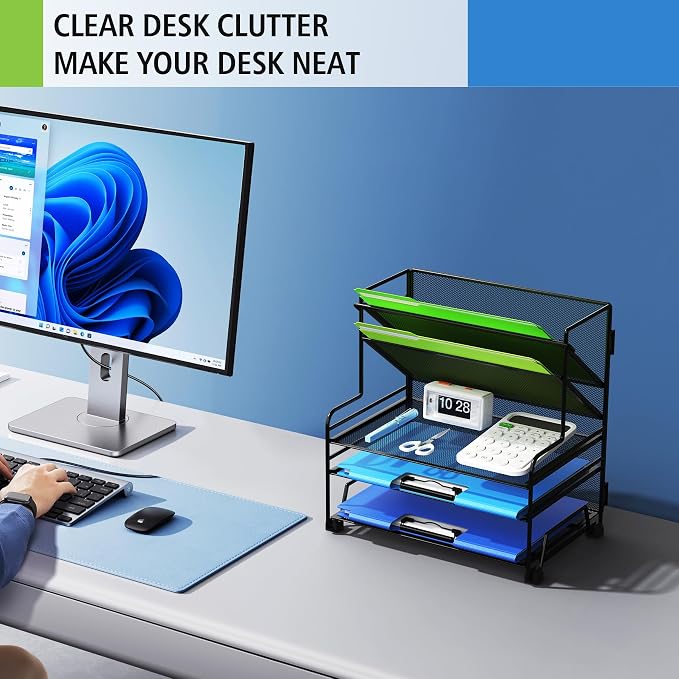 MINDEPOT 4-Tier Paper Organizer + 3-Pocket File Holder, Desktop File Organizers - Image 5