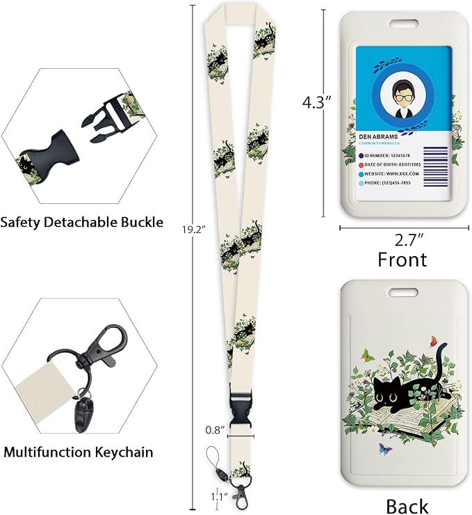 Giancomics Lanyards for Id Badges, Book Black Cat ID Badge Holder - Image 4