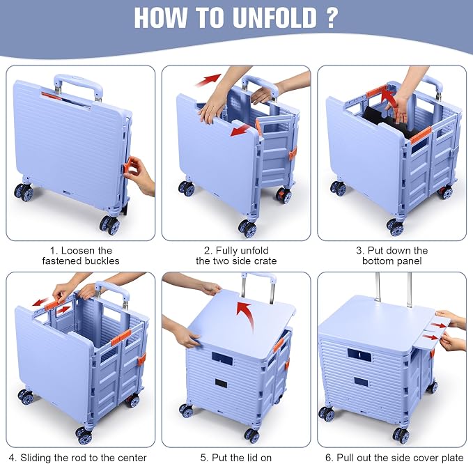 FELICON SELORSS Folding Utility Cart Portable Rolling Crate Handcart-Blue | - Image 5