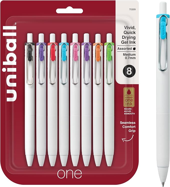 uniball one Retractable Gel Pens, Medium Point, 8 Pack by uni-ball