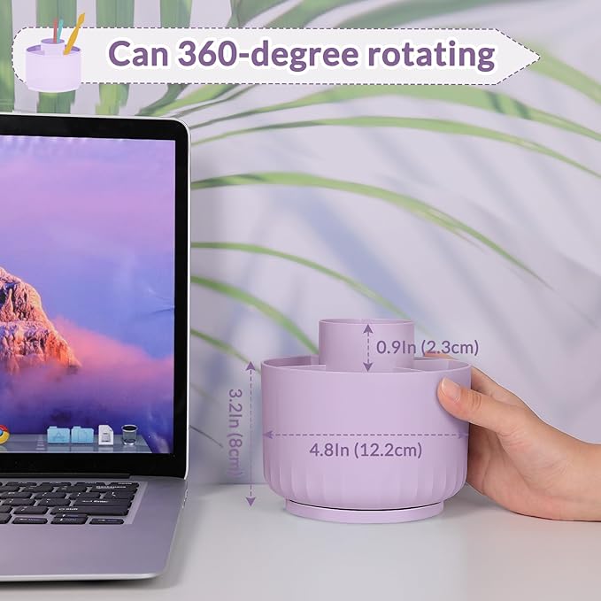 SKYDUE 360 Degree Rotating Desk Organizer, Dual-Purpose Pencil Pen Holder for Desktop, Rotating Desk Pen Organizer with 5 Slots Purple-DeskLoop Office