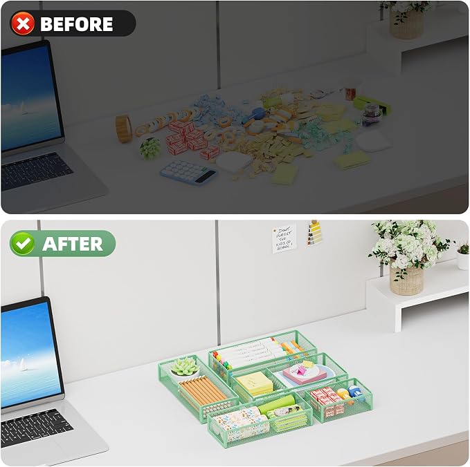 Marbrasse 5 Pack Desk Drawer Organizer Set, Mesh Drawer Storage Trays - Image 7