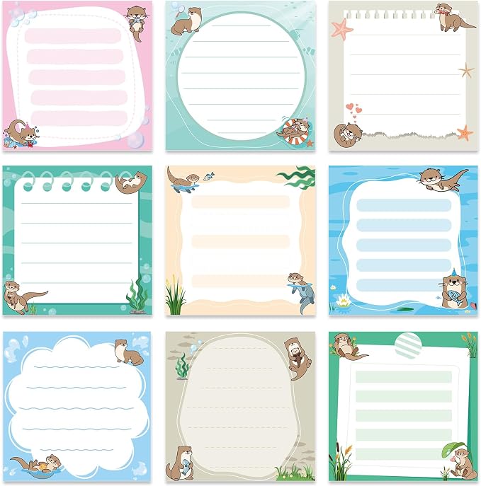 Lovarywow Otter Sticky Notes Gifts, 9 Pack Cute Sea Otter Notepads 3x3 Inch by Lovarywow