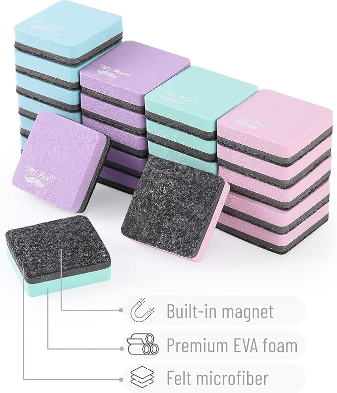 Mr. Pen- Mini Magnetic Dry Erase Erasers, 24 Pack | Colorful Small Magnetic - Image 4