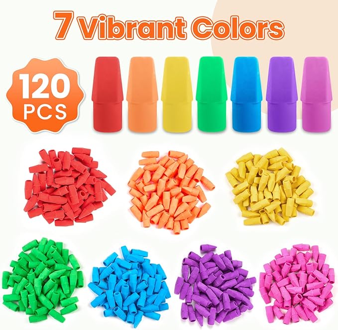 Sooez Pencil Top Erasers, 120 Pack Latex-Free Eraser Caps - Image 3
