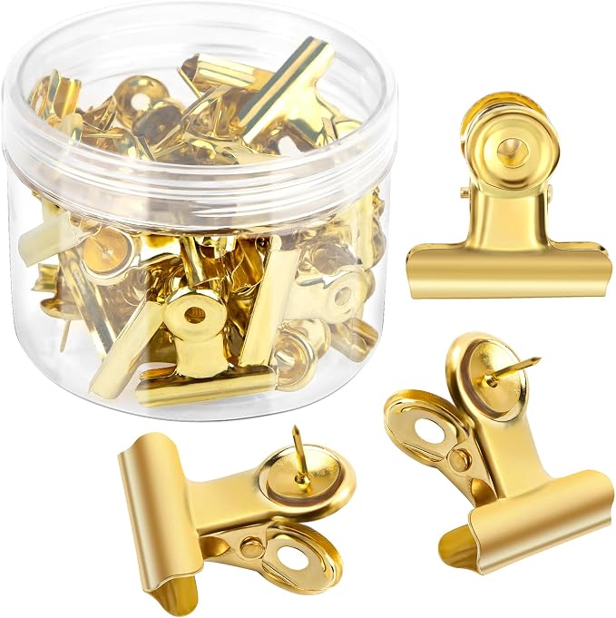 AUEAR, 30 Pack Metal Push Pin Clips Bulldog Heavy Duty Thumb Tacks by AUEAR