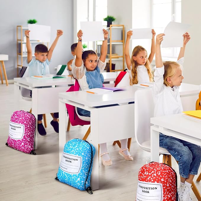 24 Pcs Back to School Composition Book Drawstring Bag Bulk 13"x16" Backpacks - Image 5